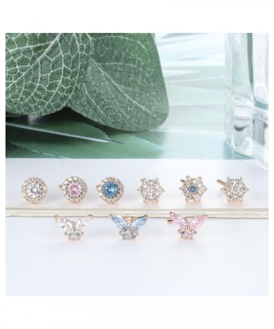 9PCS Nose Ring Stud for Women 20G Stainless Steel L-Shape Nose Rings CZ Butterfly Snowflake Nose Studs Assorted Nose Piercing...