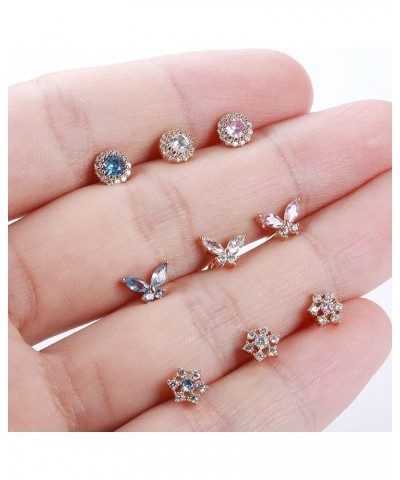 9PCS Nose Ring Stud for Women 20G Stainless Steel L-Shape Nose Rings CZ Butterfly Snowflake Nose Studs Assorted Nose Piercing...