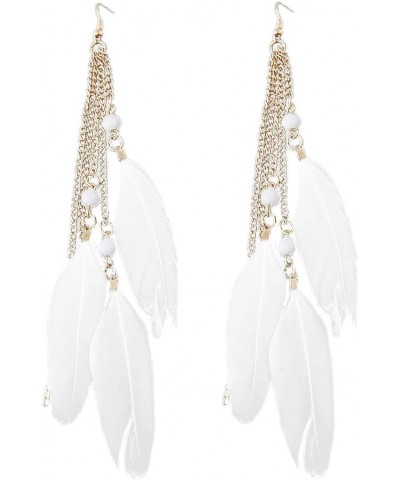 1 Pair Feather Dangle Earrings Bohemian Style Women Jewelry 3 Big Feather Tassel Hook Ear Stud Earrings with Beads- White $6....