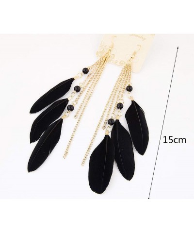 1 Pair Feather Dangle Earrings Bohemian Style Women Jewelry 3 Big Feather Tassel Hook Ear Stud Earrings with Beads- White $6....