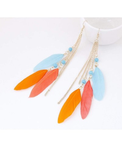 1 Pair Feather Dangle Earrings Bohemian Style Women Jewelry 3 Big Feather Tassel Hook Ear Stud Earrings with Beads- White $6....