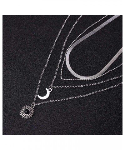 Layered Flower Pendant Necklaces Silver Fashion Moon Choker Necklace Chain Adjustable Jewelry for Women and Girls $6.97 Neckl...