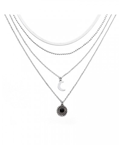 Layered Flower Pendant Necklaces Silver Fashion Moon Choker Necklace Chain Adjustable Jewelry for Women and Girls $6.97 Neckl...