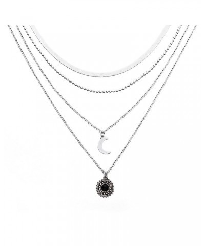 Layered Flower Pendant Necklaces Silver Fashion Moon Choker Necklace Chain Adjustable Jewelry for Women and Girls $6.97 Neckl...