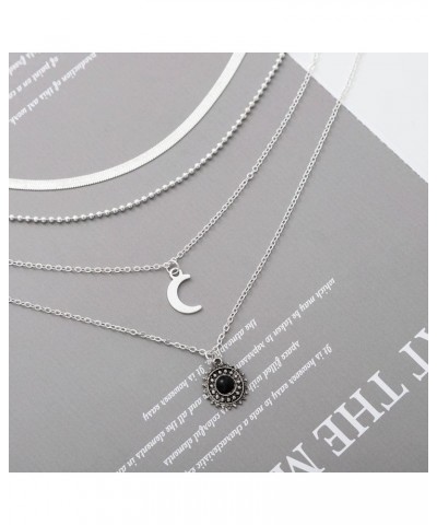 Layered Flower Pendant Necklaces Silver Fashion Moon Choker Necklace Chain Adjustable Jewelry for Women and Girls $6.97 Neckl...