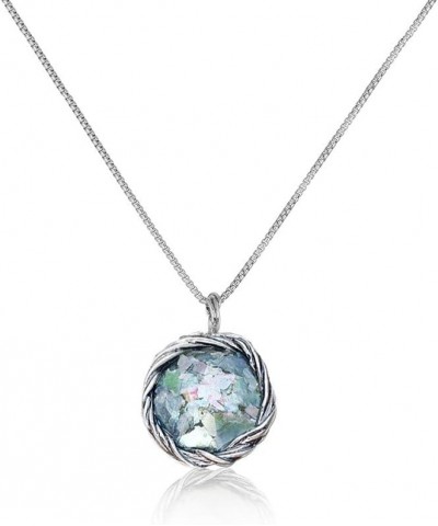 Paz Creations Roman Glass Pendant Necklace For Women | Sterling Silver Organic Design | 18" Box Chain Hypoallergenic $45.04 N...