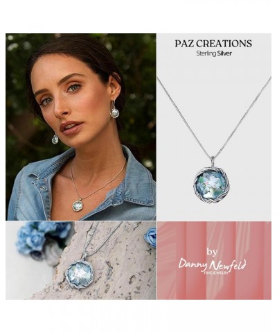 Paz Creations Roman Glass Pendant Necklace For Women | Sterling Silver Organic Design | 18" Box Chain Hypoallergenic $45.04 N...