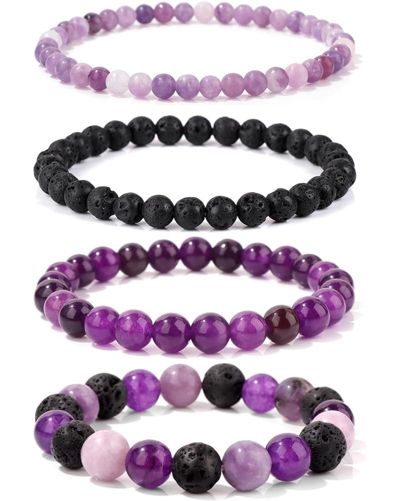 4pcs Beaded Bracelets for Women,Natural Healing Crystal Gemstones Bracelet,Anxiety Stress Relief Bracelet Handmade purple Jew...