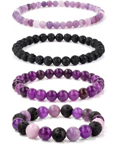 4pcs Beaded Bracelets for Women,Natural Healing Crystal Gemstones Bracelet,Anxiety Stress Relief Bracelet Handmade purple Jew...