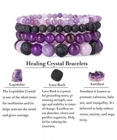 4pcs Beaded Bracelets for Women,Natural Healing Crystal Gemstones Bracelet,Anxiety Stress Relief Bracelet Handmade purple Jew...