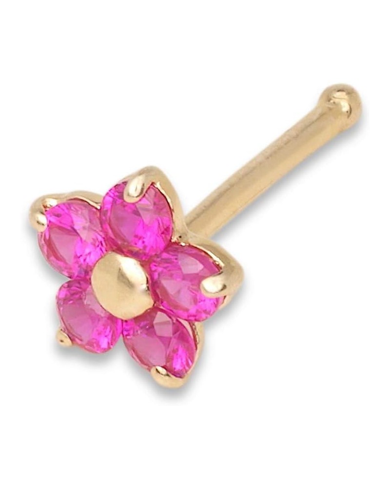 Solid 14k Yellow Gold Cubic Zirconia 3mm Flower Nose stud (Five Color) Red $16.40 Body Jewelry