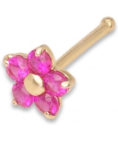 Solid 14k Yellow Gold Cubic Zirconia 3mm Flower Nose stud (Five Color) Red $16.40 Body Jewelry