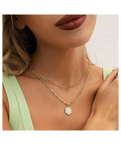 Initial Necklaces for Women Trendy,14K Real Gold Plated Layered Dainty Choker Necklace Cubic Zirconia Coin Letter A Pendant J...