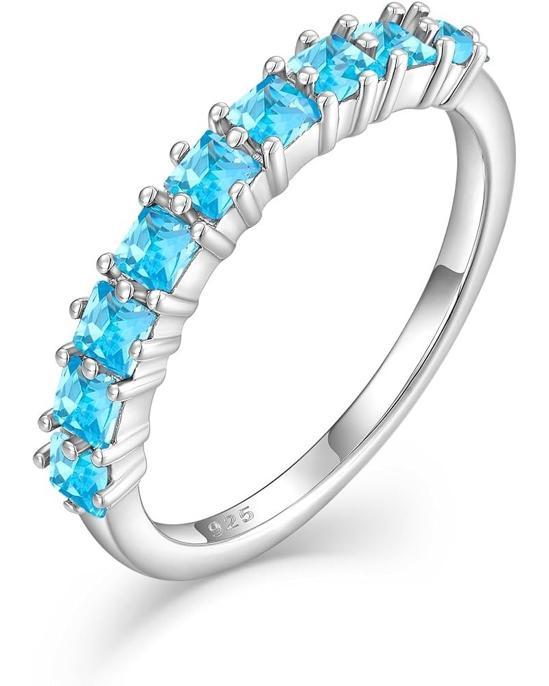 Stackable Rings 925 Sterling Silver Eternity Rings for Women Princess Cut Birthstones Jewelry Size 5-10 03-aquamarine-Mar 6 $...