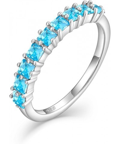 Stackable Rings 925 Sterling Silver Eternity Rings for Women Princess Cut Birthstones Jewelry Size 5-10 03-aquamarine-Mar 6 $...