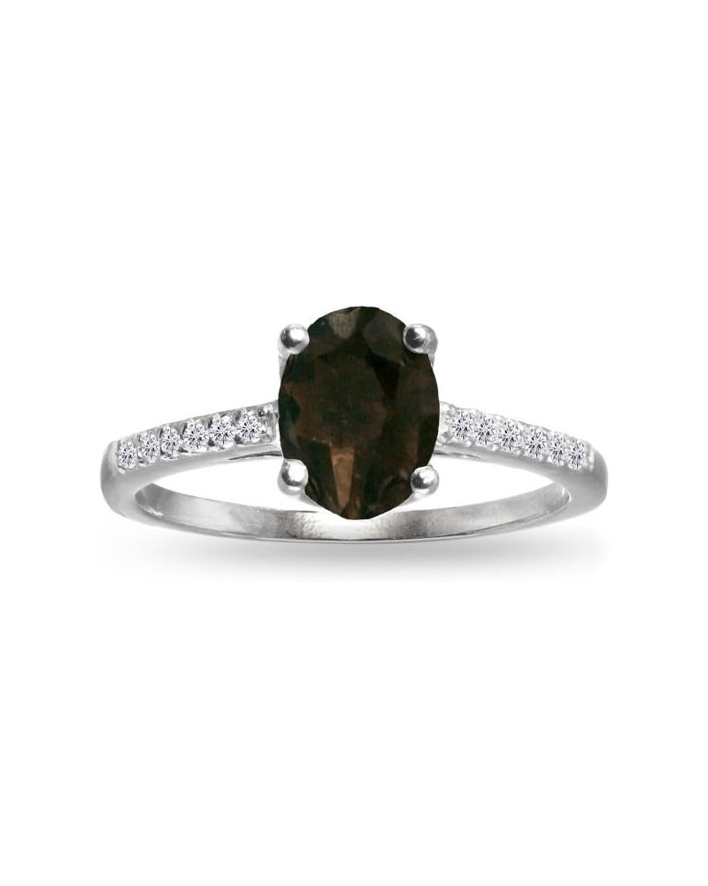 Sterling Silver Smoky Quartz and White Topaz Oval Crown Ring $15.00 Rings