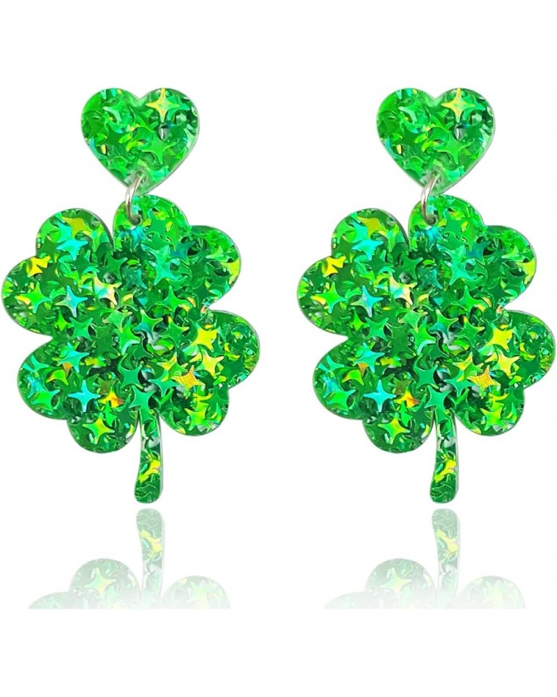 St Patrick's Day Earrings for Women Girls,Irish Shamrock Drop Dangle Earrings Acrylic Green Clover Hat Beer Horseshoe Stud Ea...