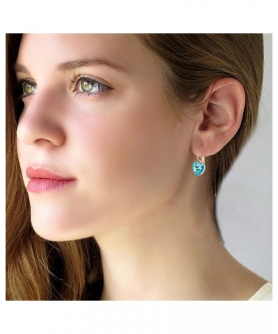 Austrian Crystal Heart Drop Leverback Earrings for Women 14K Rose Gold Plated Hypoallergenic Jewelry Aquamarine $10.35 Earrings