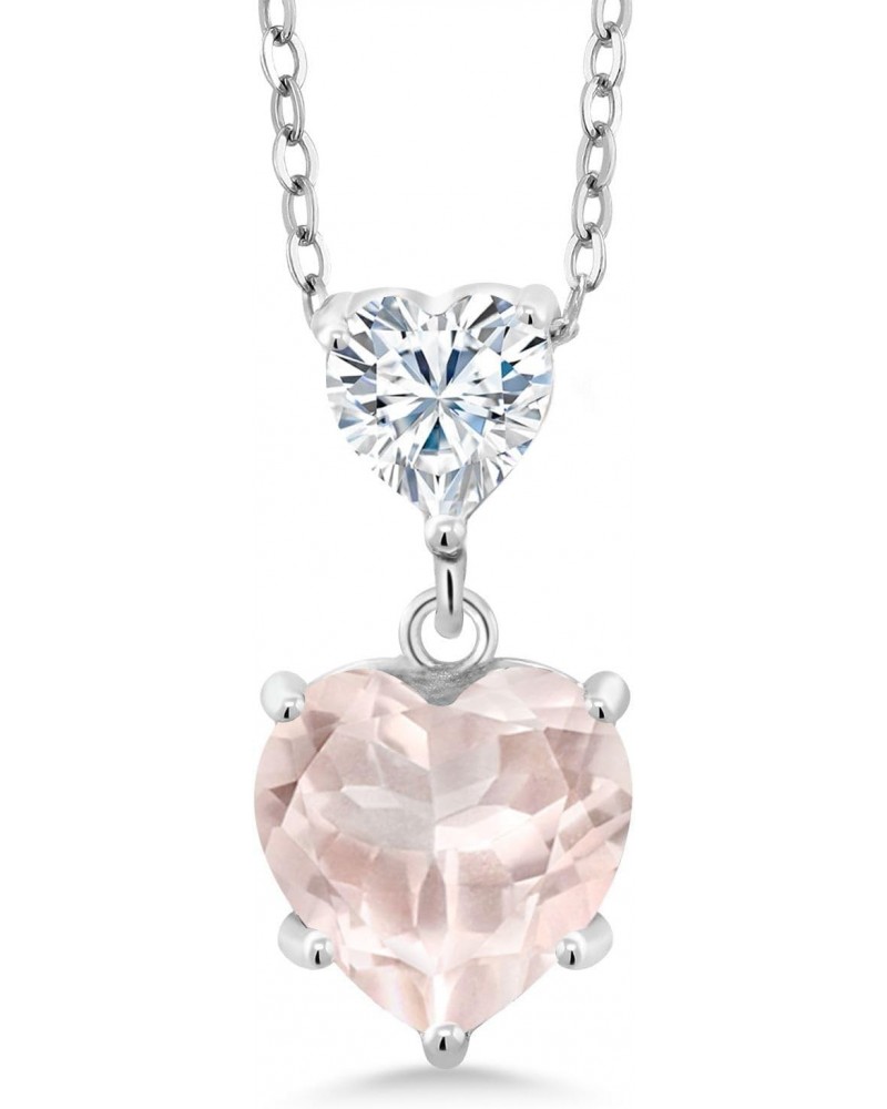 925 Sterling Silver Pendant with Chain Heart Shape Rose Rose Quartz and Moissanite (2.18 Cttw) $28.00 Necklaces