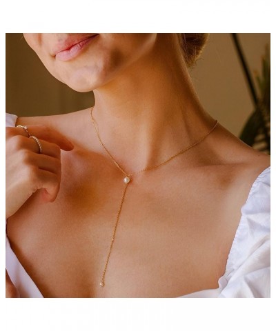 Pearl Necklaces for Women, Simple Gold Choker Necklaces 14k Gold Plated Single Pearl Necklace Dainty Gold Pearl Chain Necklac...