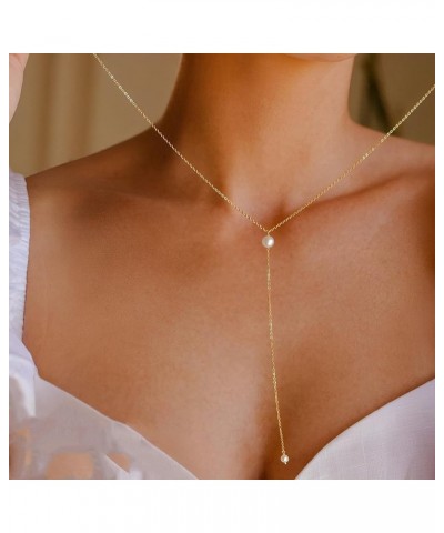 Pearl Necklaces for Women, Simple Gold Choker Necklaces 14k Gold Plated Single Pearl Necklace Dainty Gold Pearl Chain Necklac...