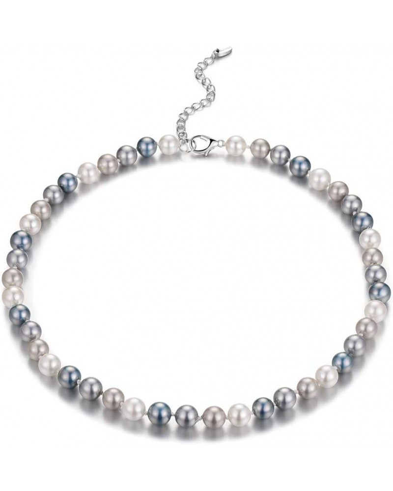 Beaded Strand Pearl Choker Necklace - Fashion Jewelry Birthday Gifts For Women 15-8mm Grey blue $8.54 Necklaces