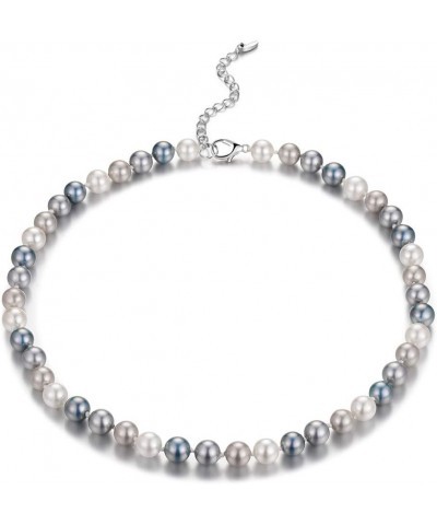 Beaded Strand Pearl Choker Necklace - Fashion Jewelry Birthday Gifts For Women 15-8mm Grey blue $8.54 Necklaces