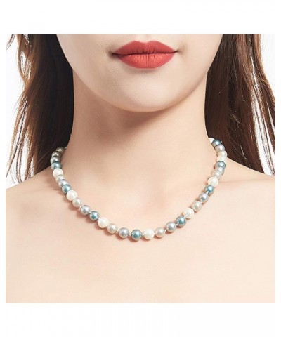 Beaded Strand Pearl Choker Necklace - Fashion Jewelry Birthday Gifts For Women 15-8mm Grey blue $8.54 Necklaces