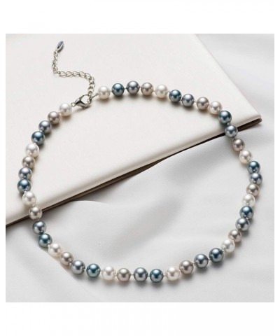 Beaded Strand Pearl Choker Necklace - Fashion Jewelry Birthday Gifts For Women 15-8mm Grey blue $8.54 Necklaces