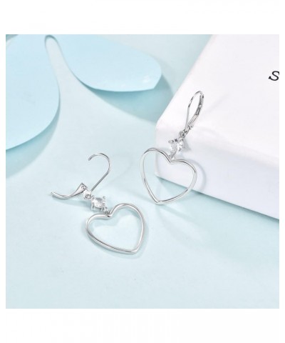 Heart Earrings Sterling Silver Dangle Love Drop Earrings Crystal Geometric Heart Jewelry Valentines Day Gifts C-Heart $18.54 ...