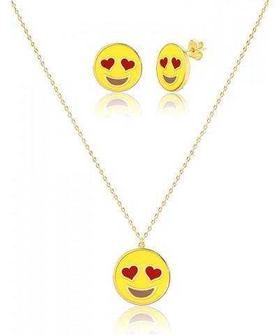 Smile Face Earrings and Necklace Jewelry Set for Women Cute Round Colorful Gold Dipped Earrings and Necklace Set for Women E-...