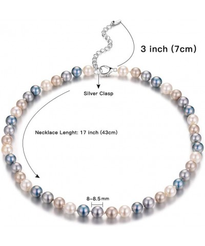 Beaded Strand Pearl Choker Necklace - Fashion Jewelry Birthday Gifts For Women 15-8mm Grey blue $8.54 Necklaces