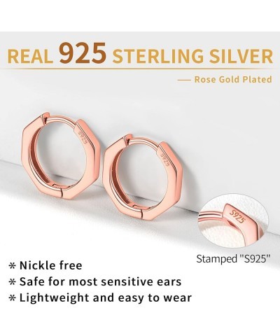 925 Sterling Silver Cubic Zirconia Small Huggie Hoop Earrings for Women, Diameter 10MM, Silver/Gold/Rose Gold F: Rose Gold-Oc...