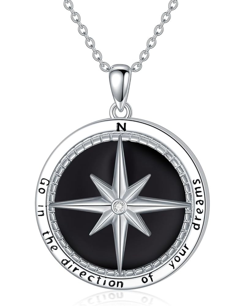 Compass Necklace for Women Sterling Silver Inspirational Compass Pendant with Gemstone Jewelry Birthday Graduation Gifts, Go ...