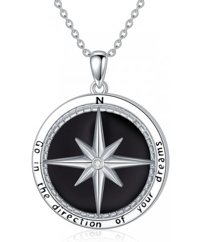 Compass Necklace for Women Sterling Silver Inspirational Compass Pendant with Gemstone Jewelry Birthday Graduation Gifts, Go ...