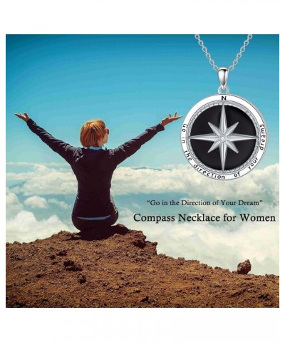 Compass Necklace for Women Sterling Silver Inspirational Compass Pendant with Gemstone Jewelry Birthday Graduation Gifts, Go ...