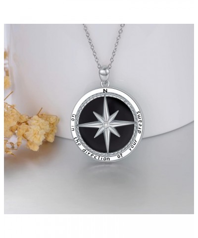 Compass Necklace for Women Sterling Silver Inspirational Compass Pendant with Gemstone Jewelry Birthday Graduation Gifts, Go ...