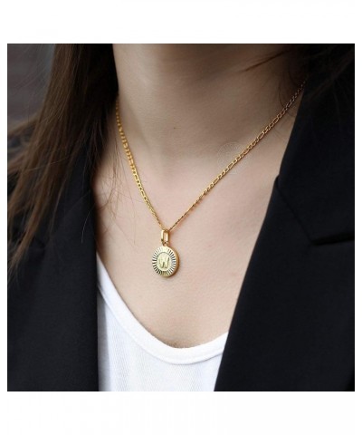 Initial Necklace Women Girl,Gold Plated Round Letter Pendant Necklace Capital Monogram Necklace A-Z 3mm Figaro 18inch Chain N...