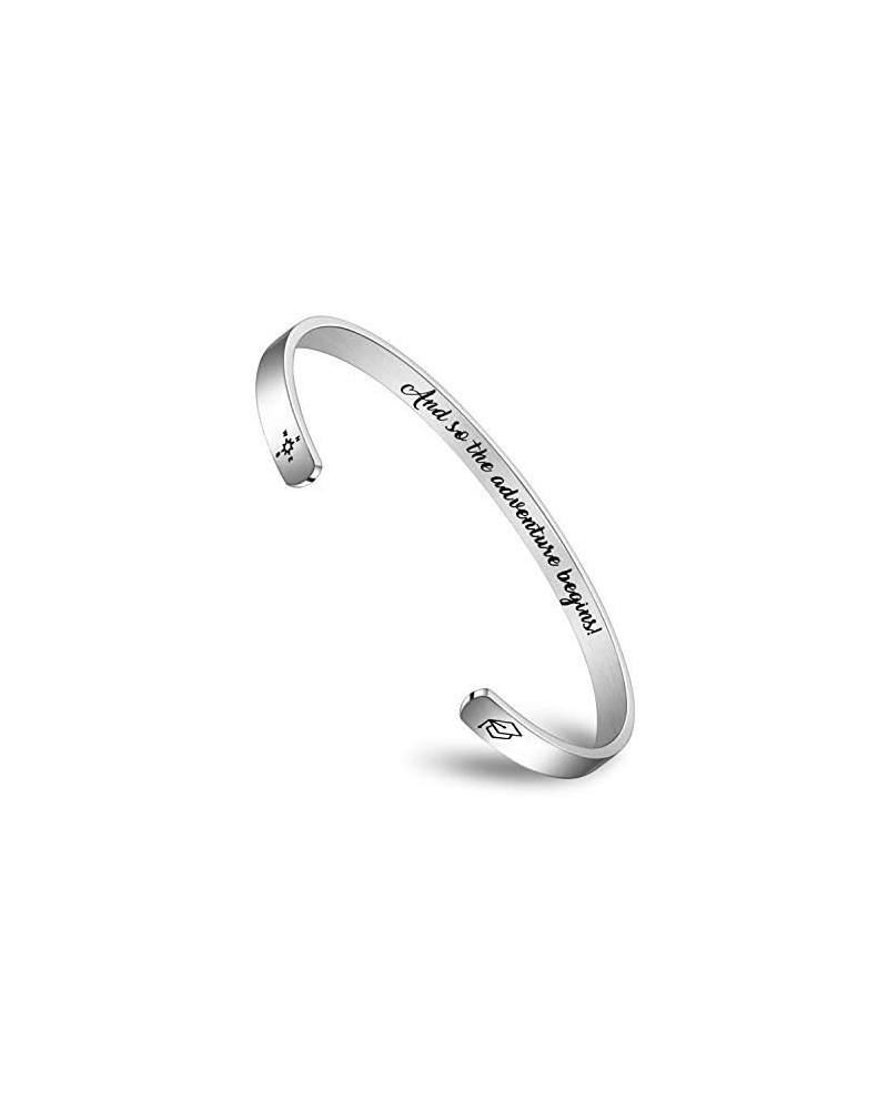 Encouragement Gifts Bracelet Cuff Bangle Women Mantra Quote Stainless Steel Silver And so the adventure begins $11.03 Bracelets