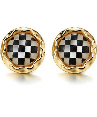 Elegant Rose Gold Flower Circle Statement Stud Earrings with Checker Pattern Acrylic $10.59 Earrings