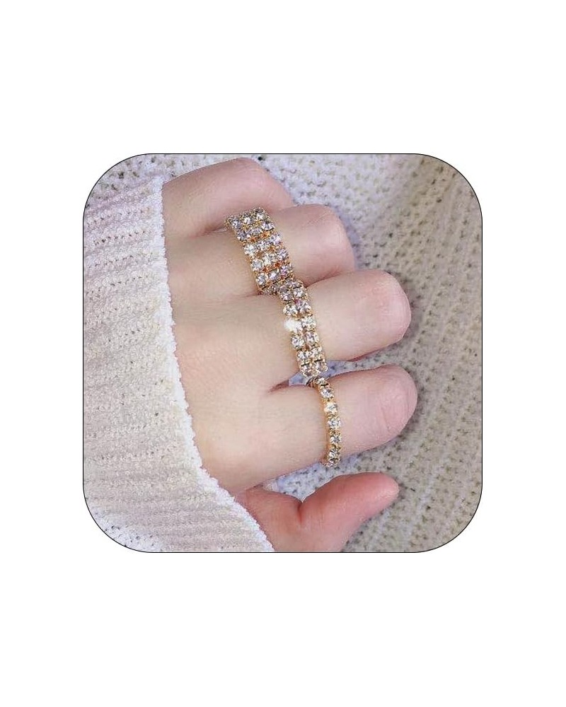 Shiny Rhinestone Ring for Women Bohemian Thick Big Elliptical Geometry Ring Adjustable Crystal Band Ring Wedding Party Prom R...