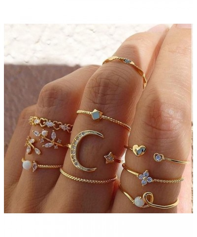 Boho Gold Stackable Ring Sets for Teen Girls,Retro Rhinestone Snake Moon Star Finger Rings Set,Knuckle Rings Trendy Stuff for...