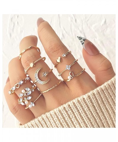 Boho Gold Stackable Ring Sets for Teen Girls,Retro Rhinestone Snake Moon Star Finger Rings Set,Knuckle Rings Trendy Stuff for...