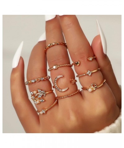 Boho Gold Stackable Ring Sets for Teen Girls,Retro Rhinestone Snake Moon Star Finger Rings Set,Knuckle Rings Trendy Stuff for...