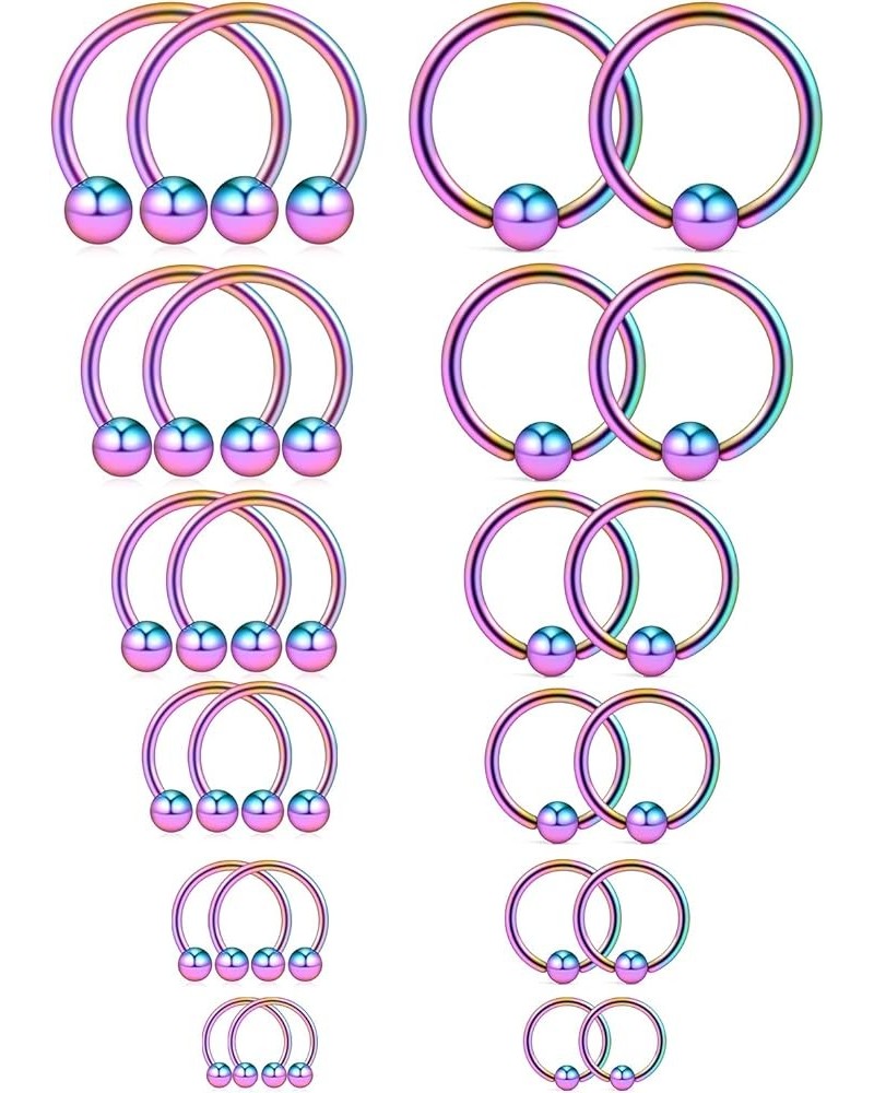 16-24PCS 16G Surgical Steel Horseshoe & Captive Bead Nose Hoop Septum Earring Eyebrow Tongue Lip Nipple Helix Tragus Piercing...