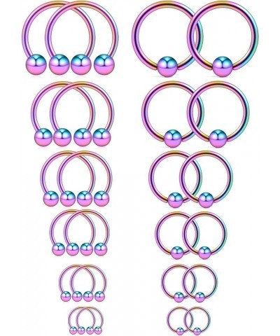 16-24PCS 16G Surgical Steel Horseshoe & Captive Bead Nose Hoop Septum Earring Eyebrow Tongue Lip Nipple Helix Tragus Piercing...