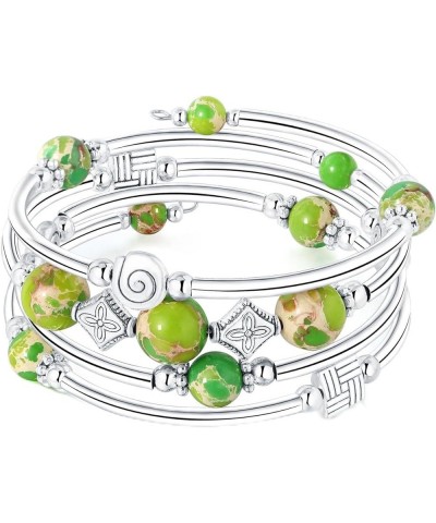 Four Layer Wrap Beaded Bangle Bracelets for Valentine's Day Mother's Day Birthday Gifts for Women Green Emperor Stone $8.82 B...