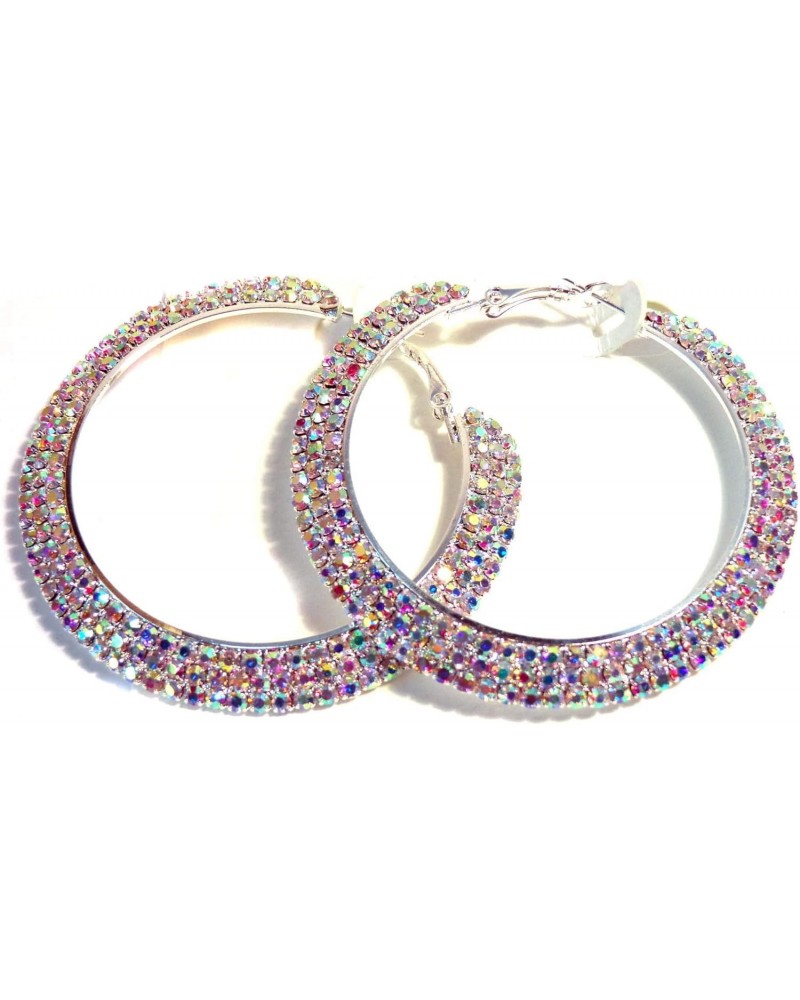 Large Crystal Iridescent Rhinestone Hoop Earrings 2.5 Inch ABS Rhodium Crystal Hoop Earrings $10.29 Earrings