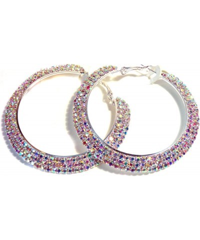 Large Crystal Iridescent Rhinestone Hoop Earrings 2.5 Inch ABS Rhodium Crystal Hoop Earrings $10.29 Earrings