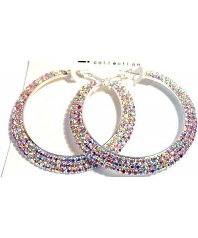 Large Crystal Iridescent Rhinestone Hoop Earrings 2.5 Inch ABS Rhodium Crystal Hoop Earrings $10.29 Earrings